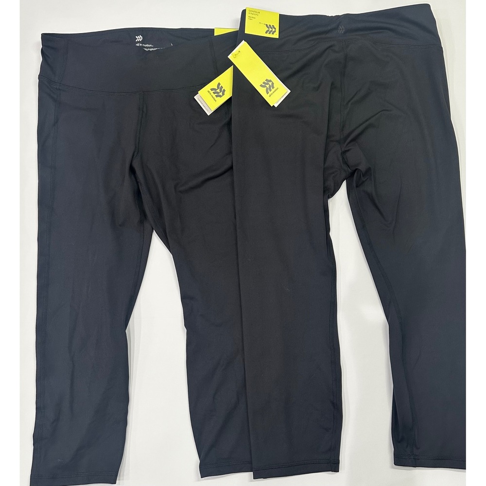 Lot of 2 All In Motion Womens Mid-Rise Capri Leggings Black L Contour Simplicity